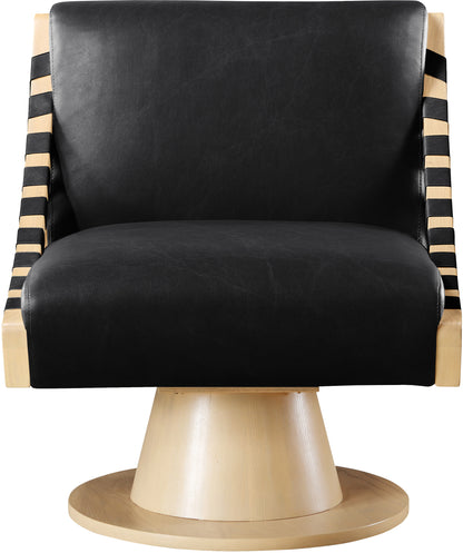 Tulip Black Vegan Leather Swivel Accent Chair