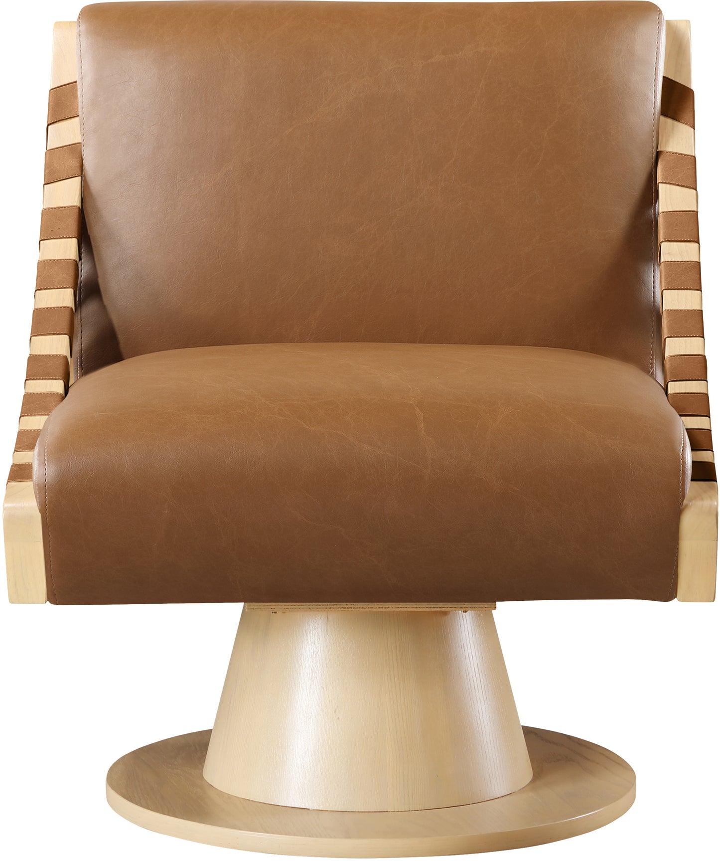 tulip cognac vegan leather swivel accent chair