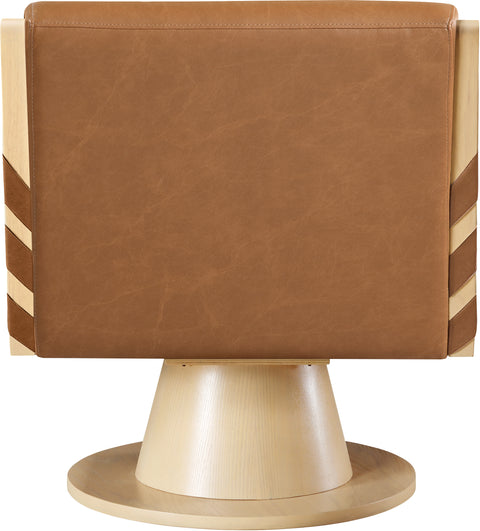 Tulip Cognac Vegan Leather Swivel Accent Chair