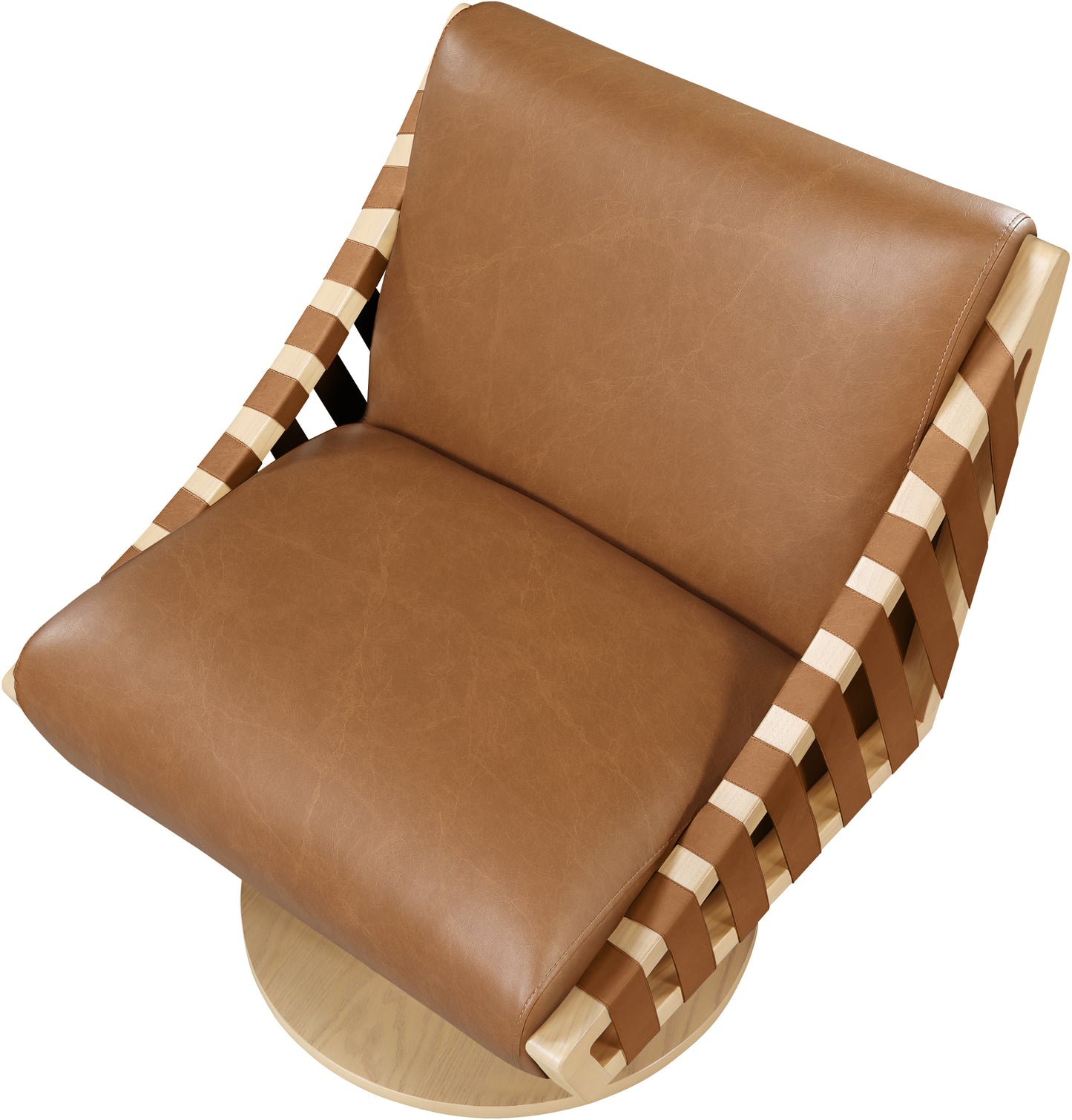 tulip cognac vegan leather swivel accent chair