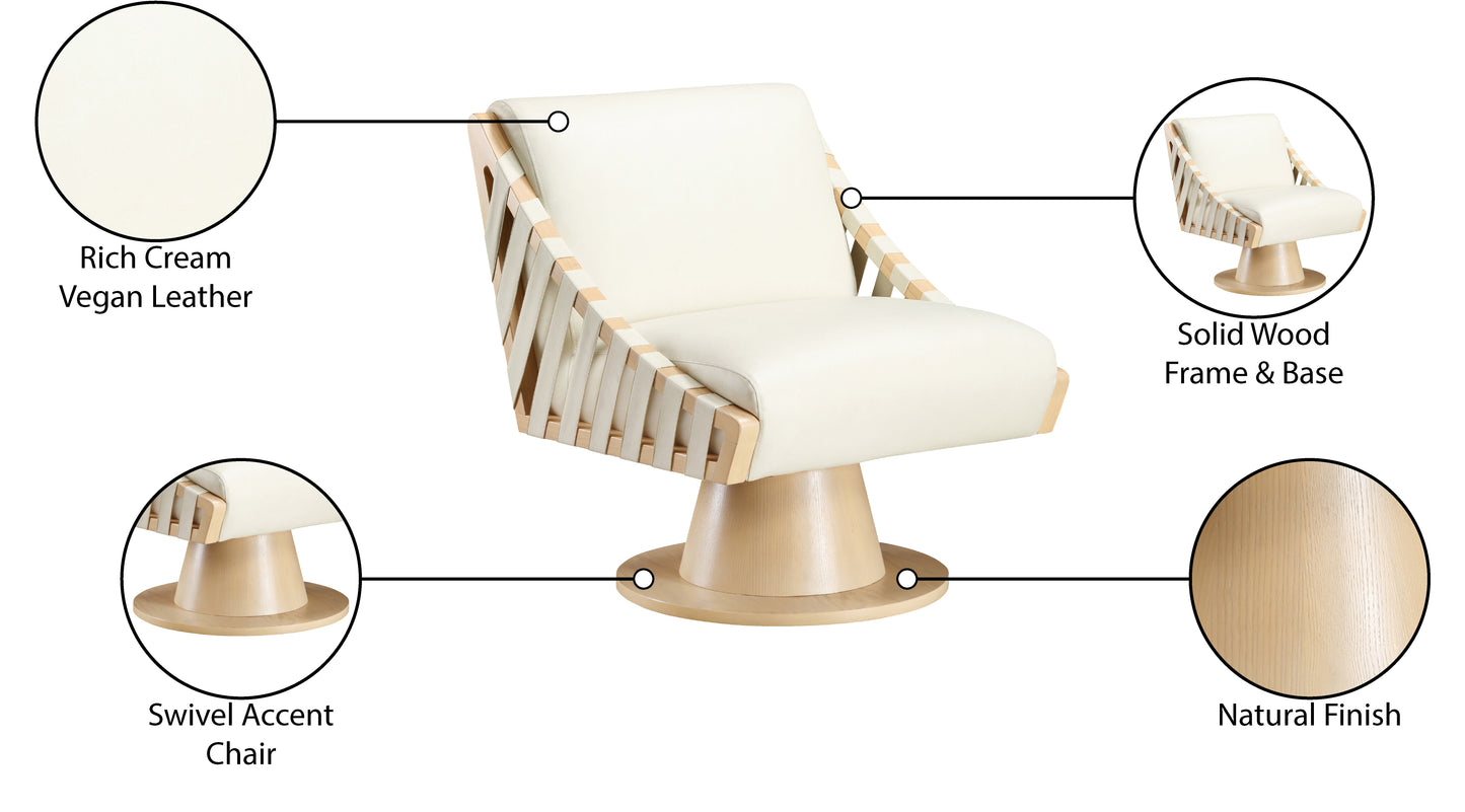 tulip cream vegan leather swivel accent chair