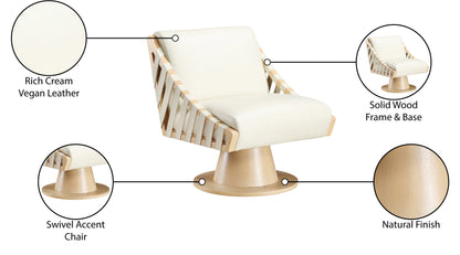 Tulip Cream Vegan Leather Swivel Accent Chair