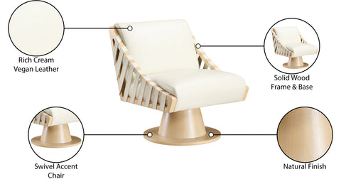 Tulip Cream Vegan Leather Swivel Accent Chair