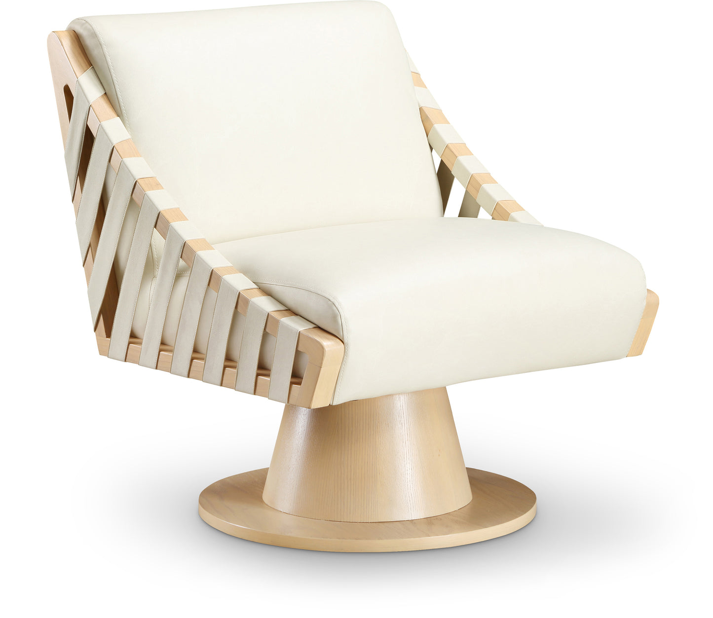 tulip cream vegan leather swivel accent chair