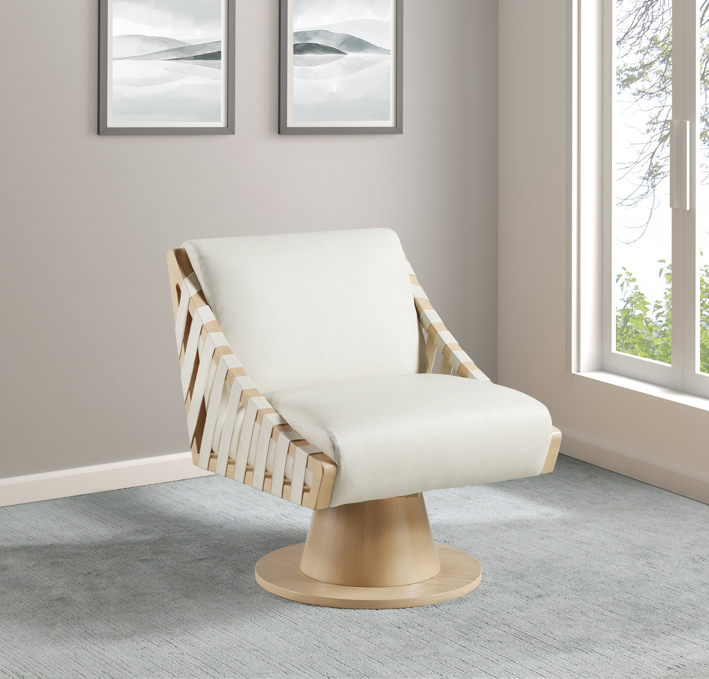 tulip cream vegan leather swivel accent chair