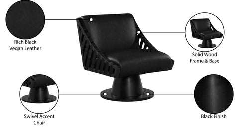 Nola Black Vegan Leather Upholstered Swivel Accent Chair, 1 Piece (Style 2)