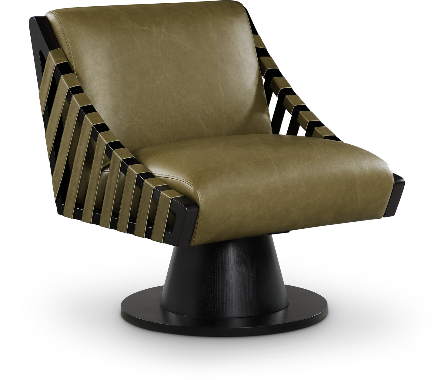 tulip olive vegan leather swivel accent chair