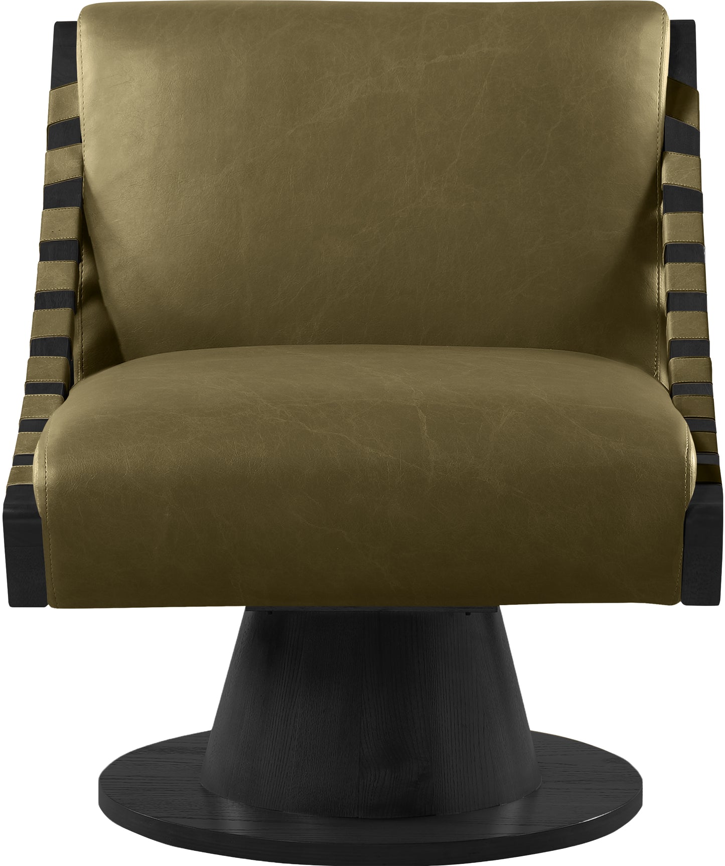 tulip olive vegan leather swivel accent chair