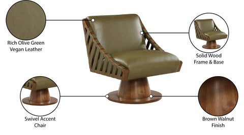 Nola Olive Vegan Leather Upholstered Swivel Accent Chair, 1 Piece (Style 2)