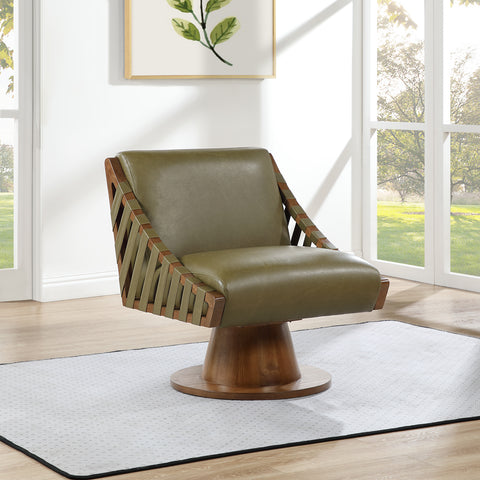 Nola Olive Vegan Leather Upholstered Swivel Accent Chair, 1 Piece (Style 2)