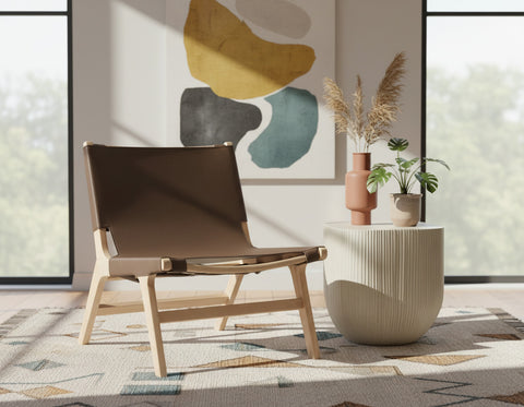 Rhea Brown Vegan Leather Upholstered Accent Chair, 1 Piece