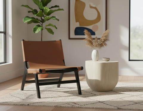 Rhea Cognac Vegan Leather Upholstered Accent Chair, 1 Piece (Style 2)