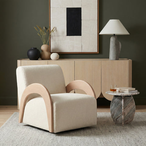 Nova Cream Chenille Fabric Upholstered Swivel Accent Chair, 1 Piece