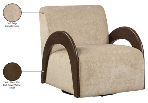 Nova Beige Chenille Fabric Upholstered Swivel Accent Chair, 1 Piece