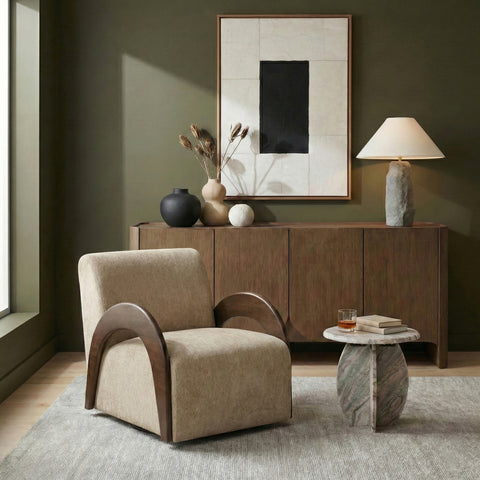 Nova Beige Chenille Fabric Upholstered Swivel Accent Chair, 1 Piece