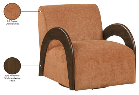 Nova Cognac Chenille Fabric Upholstered Swivel Accent Chair, 1 Piece