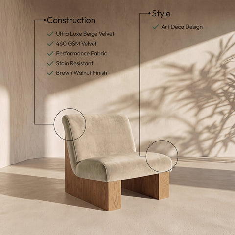Orla Beige Velvet Performance Fabric Upholstered Accent Chair, 1 Piece