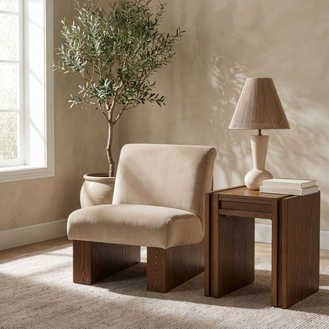 Orla Beige Velvet Performance Fabric Upholstered Accent Chair, 1 Piece