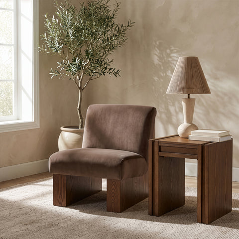 Orla Brown Velvet Performance Fabric Upholstered Accent Chair, 1 Piece