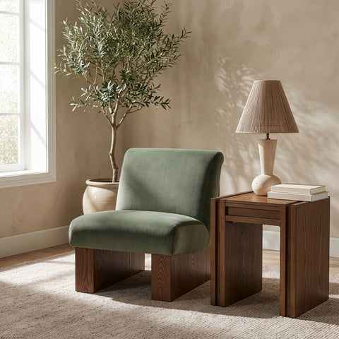 Orla Green Velvet Performance Fabric Upholstered Accent Chair, 1 Piece