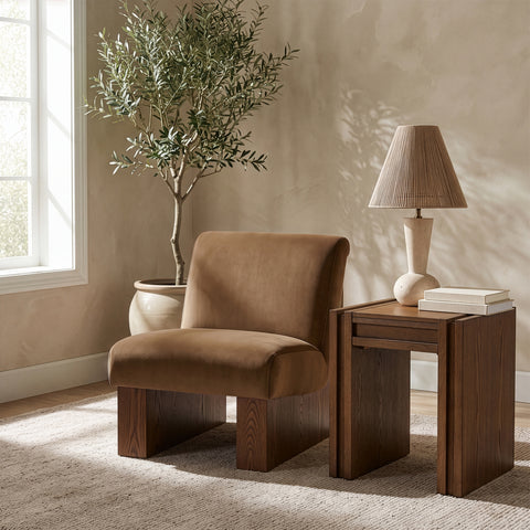 Orla Saddle Velvet Performance Fabric Upholstered Accent Chair, 1 Piece