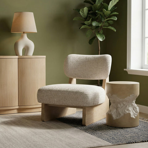 Marlow Beige Linen Textured Fabric Upholstered Accent Chair, 1 Piece