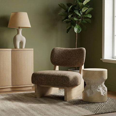 Marlow Brown Linen Textured Fabric Upholstered Accent Chair, 1 Piece