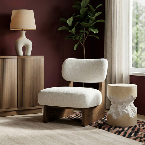 Marlow Cream Linen Textured Fabric Upholstered Accent Chair, 1 Piece (Style 2)