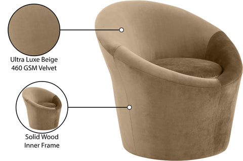 Yara Beige Velvet Upholstered Accent Chair, 1 Piece