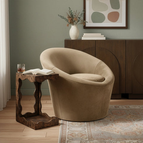 Yara Beige Velvet Upholstered Accent Chair, 1 Piece