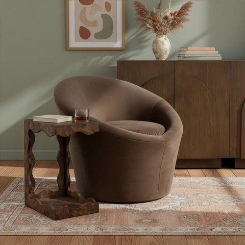 Yara Brown Velvet Upholstered Accent Chair, 1 Piece