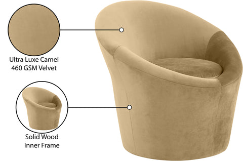 Yara Camel Velvet Upholstered Accent Chair, 1 Piece