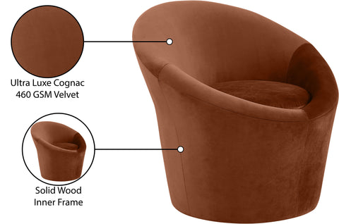Yara Cognac Velvet Upholstered Accent Chair, 1 Piece