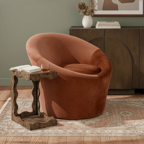 Yara Cognac Velvet Upholstered Accent Chair, 1 Piece