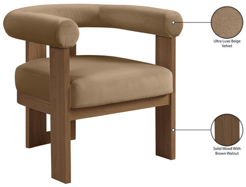 Noelle Beige Velvet Performance Fabric Upholstered Accent Chair, 1 Piece