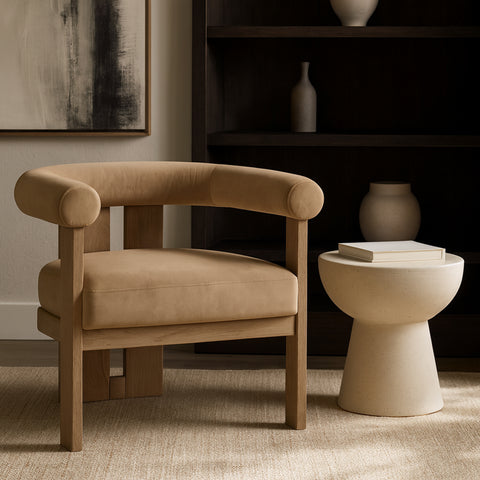 Noelle Beige Velvet Performance Fabric Upholstered Accent Chair, 1 Piece