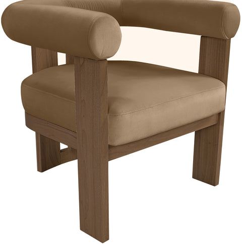 Noelle Beige Velvet Performance Fabric Upholstered Accent Chair, 1 Piece