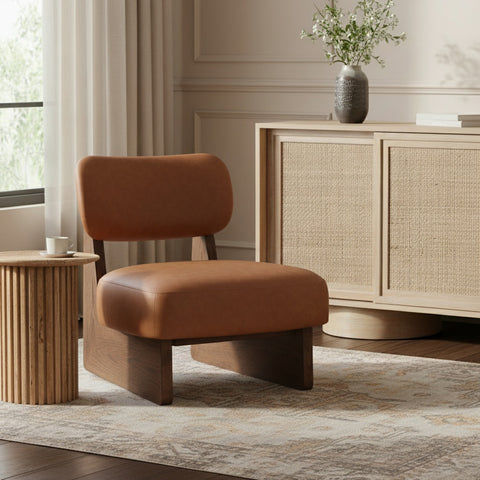 Marlow Cognac Vegan Leather Upholstered Accent Chair, 1 Piece (Style 2)