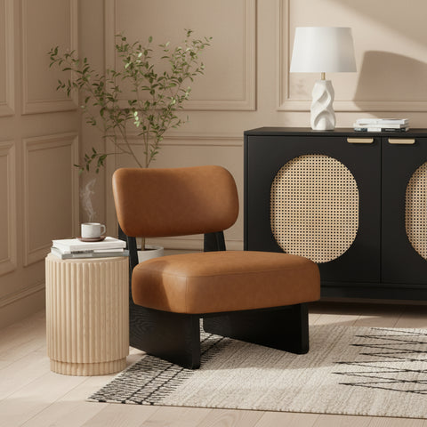 Marlow Cognac Vegan Leather Upholstered Accent Chair, 1 Piece (Style 3)
