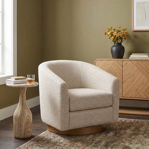 Orla Beige Performance Fabric Upholstered Swivel Accent Chair, 1 Piece