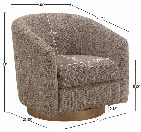 Orla Brown Performance Fabric Upholstered Swivel Accent Chair, 1 Piece