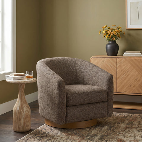 Orla Brown Performance Fabric Upholstered Swivel Accent Chair, 1 Piece
