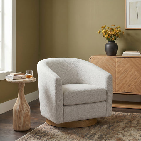 Orla Cream Performance Fabric Upholstered Swivel Accent Chair, 1 Piece