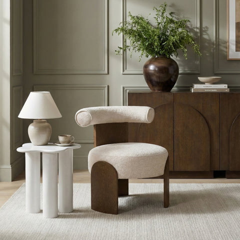 Opal Beige Linen Textured Fabric Upholstered Accent Chair, 1 Piece