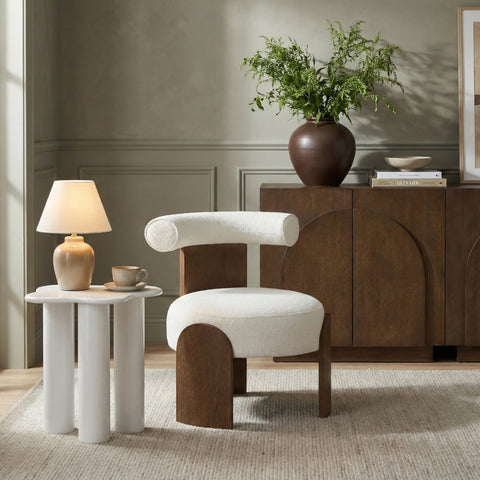 Opal Cream Linen Textured Fabric Upholstered Accent Chair, 1 Piece