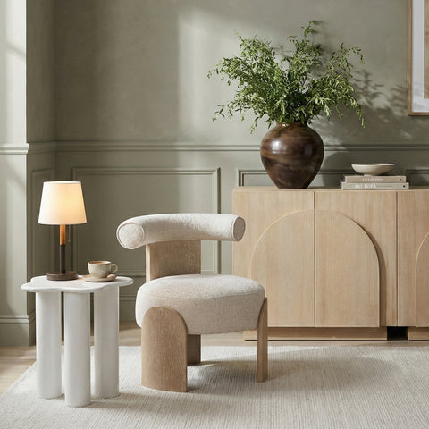 Opal Beige Linen Textured Fabric Upholstered Accent Chair, 1 Piece (Style 2)