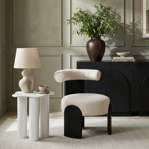 Opal Beige Linen Textured Fabric Upholstered Accent Chair, 1 Piece (Style 3)