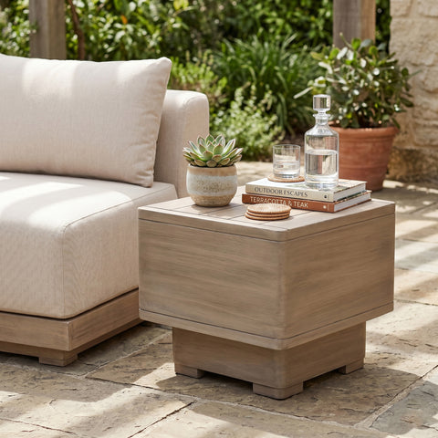 Rowan Natural Acacia Wood Outdoor Patio End / Side Table, 1 Piece