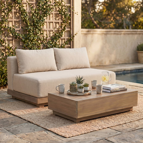 Rowan 55" Beige Olefin Performance Fabric Outdoor Patio Loveseat, 1 Piece