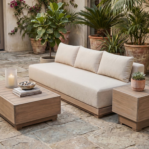 Rowan 77" Beige Olefin Performance Fabric Outdoor Patio Sofa, 1 Piece